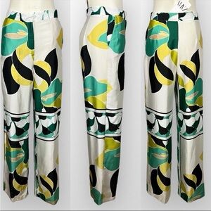 Zara Women's Green and Yellow Patterned Wide Leg Pants